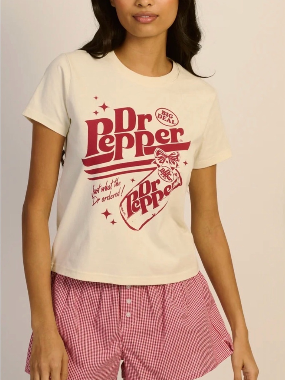 Dr Pepper Women’s Graphic Tee - Cream with Red Logo